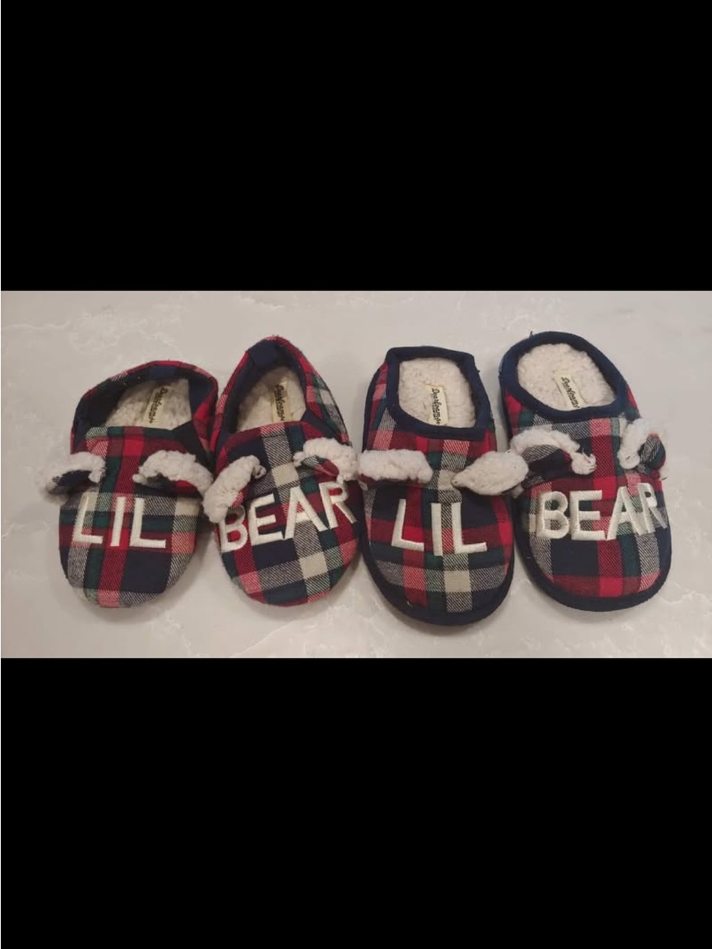 Dear foams Plaid 'Lil Bear' Kids Slippers - Red Navy Plaid
